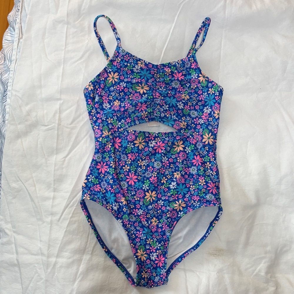 Cat & Jack Blue Floral Kids Swim One Piece